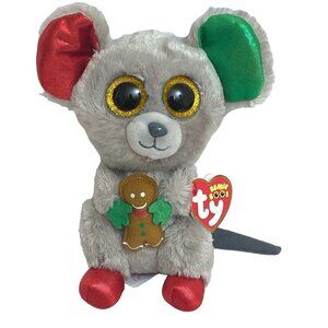 TY Beanie Boos - Mac the Grey Mouse Christmas Holiday 6" Plush Glitter Eyes